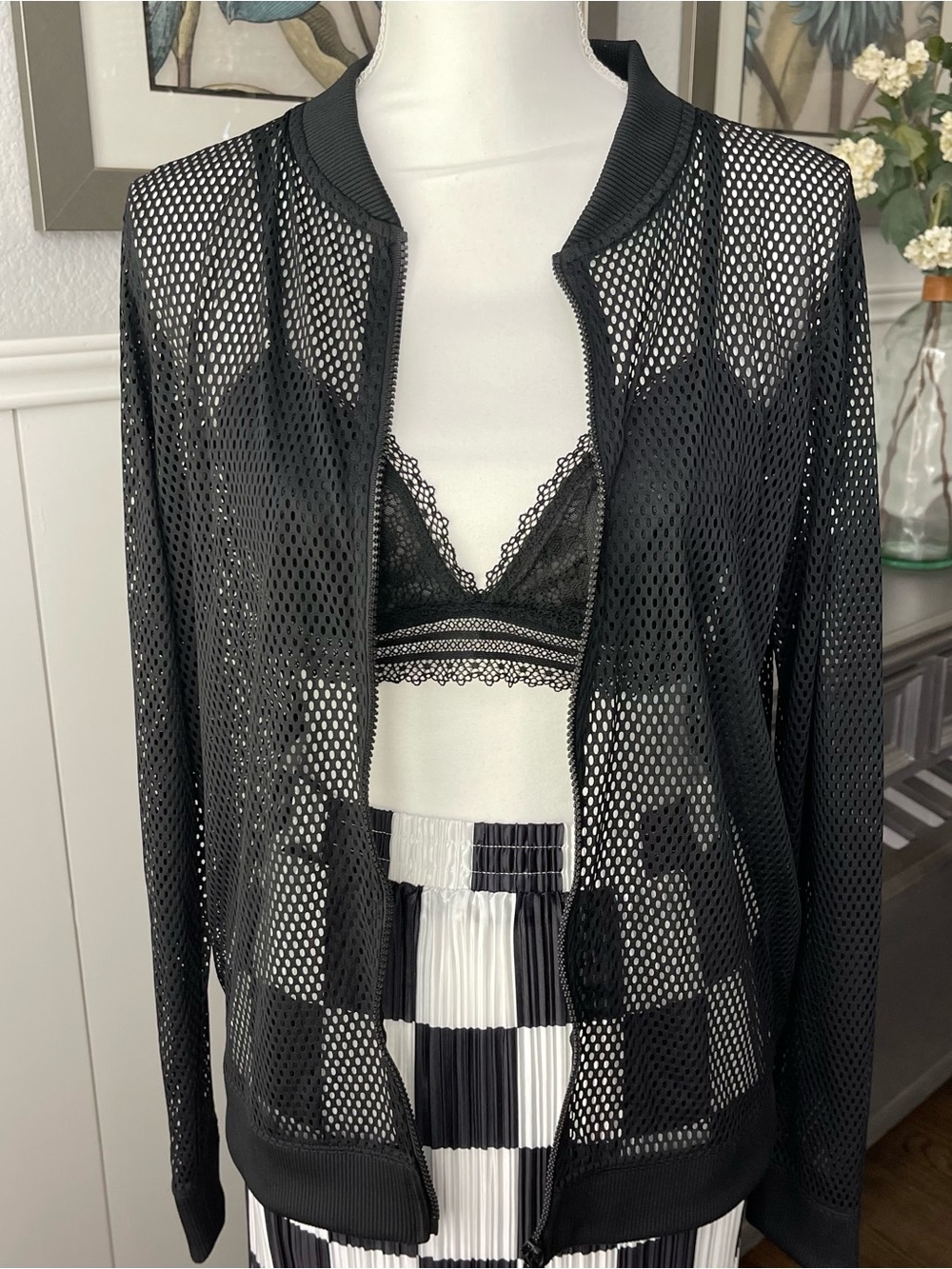 Victoria Sport Black Mesh Bomber Jacket
